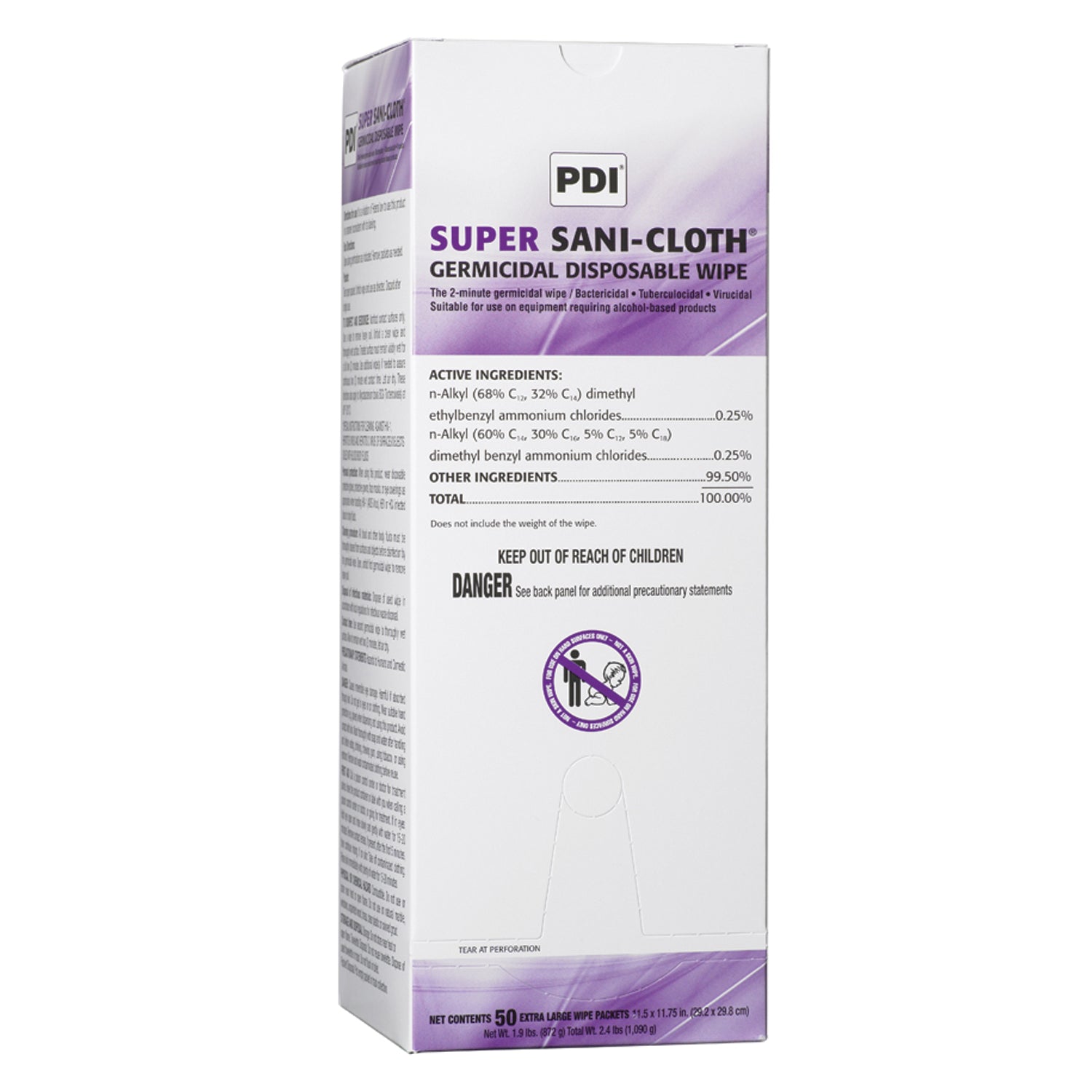 Germicidal Disposable Wipe, X-Large, Individual, Boxed, 11_" x 11_",  50/bx, 3 bx/cs (96 cs/plt) (US Only) (Item is considered HAZMAT and cannot ship via Air or to AK, GU, HI, MP, PR, VI) (Products cannot be sold on Amazon.com or any other 3rd party site)