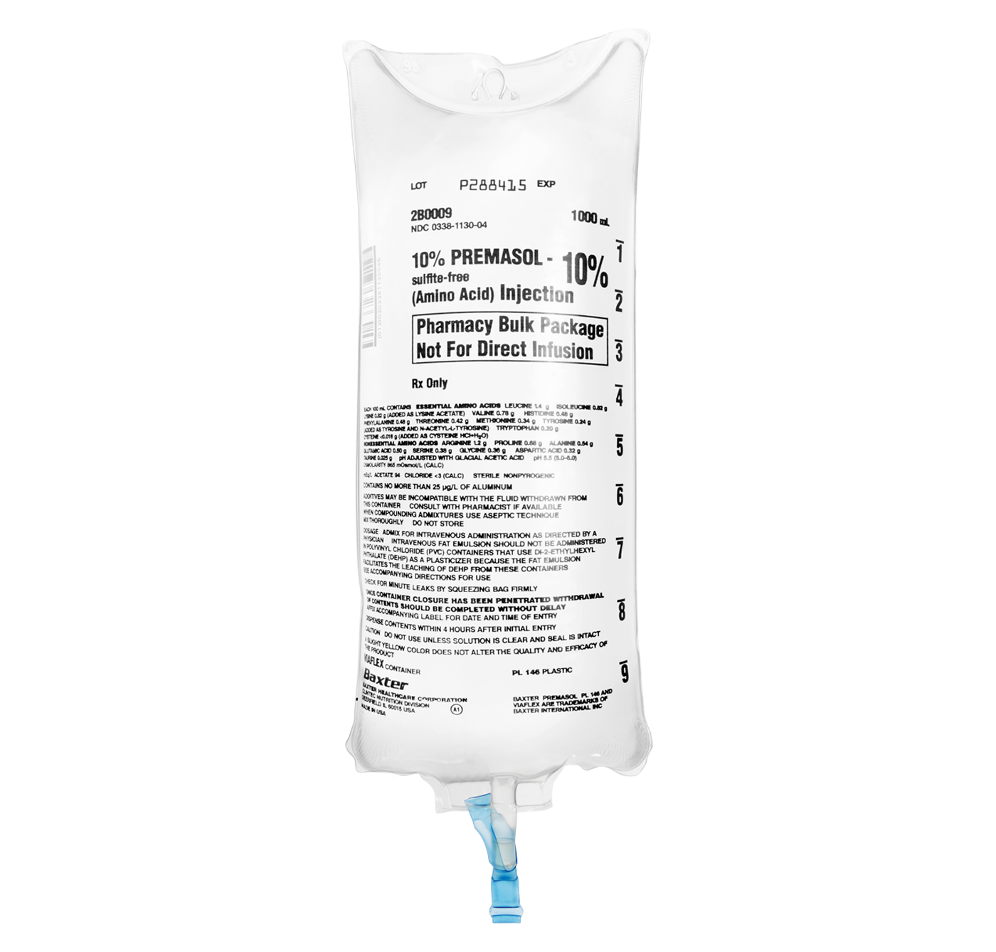Premasol (Amino Acid), Sulfite-Free, 10% Injection, 1000 ml, Viaflex Plastic Container, Not for Direct Infusion, Bulk, 12/cs (Rx) (Continental US Only) (Product Access Restricted. Check with your sales rep to verify eligibility)