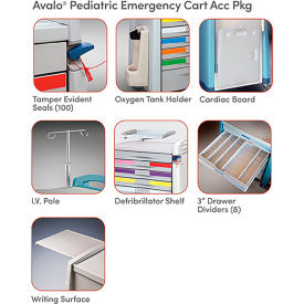 Avalo Medical Accessory Pack 3, Pedatric, Emergency, Includes: (100) Tamper Evident Seals, (1) Oxygen Tank Holder, (1) Cardiac Board, (1) I.V. Pole, (1) Defibrillator Shelf, (8) 3" Drawer Dividers and (1) Writing Surface (DROP SHIP ONLY)