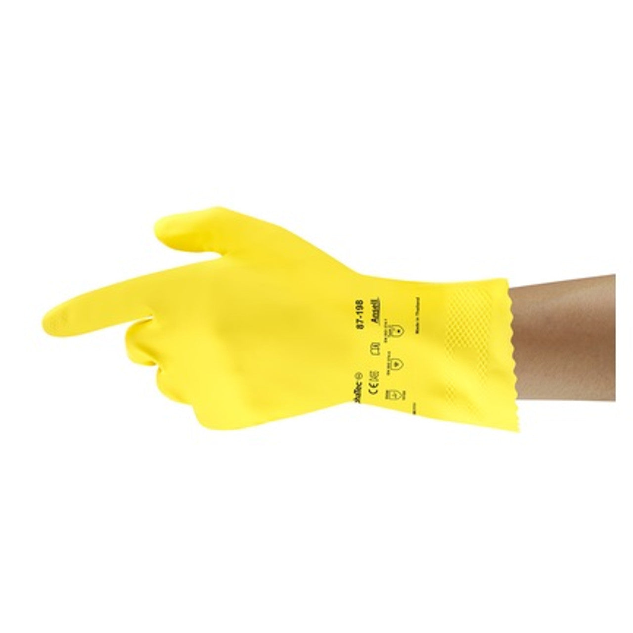 Safety Glove, Natural Rubber Latex, Light-Duty, FDA, 100% Cotton Flock Lining, Sweat absorbtion, Enhanced Liquid Repellence, Yellow, Size 10, 144 pr/cs (US Only)
