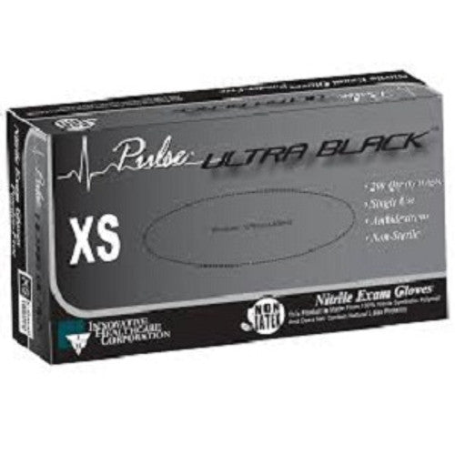Gloves, Exam, X-Small, Black, Nitrile, Thinfilm, Non-Sterile, PF 200/bx, 10 bx/cs