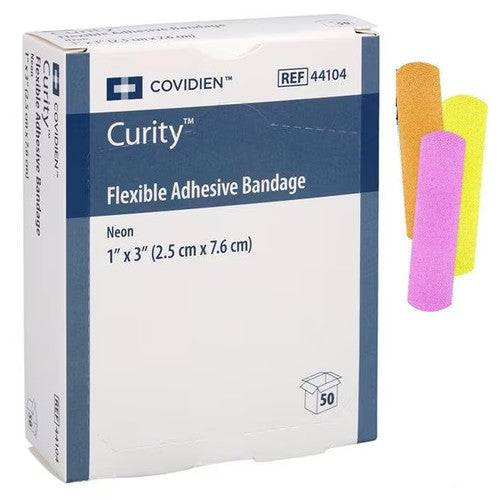 Fabric Adhesive Bandage, 1", Lattes Free (LF), Assorted Pink, Orange & Yellow Neon, 50/bx, 24 bx/cs (Continental US Only)