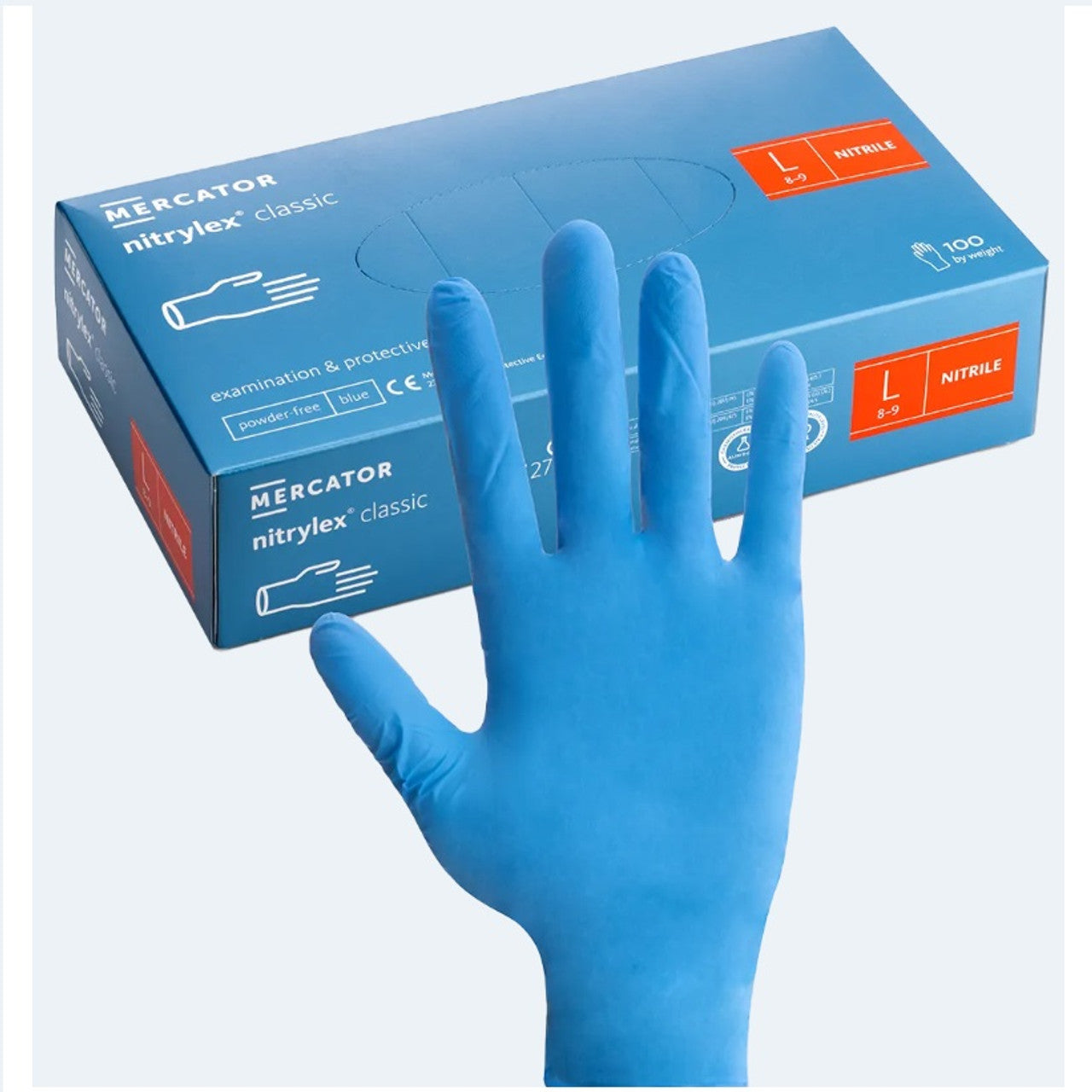 Nitrile Examination Gloves, Powder Free, Blue,  L-size, Red Box, 100/bx, 10bx/cs