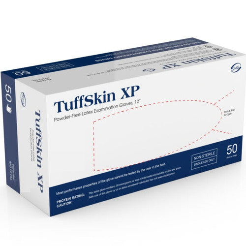 Tuffskin Latex Exam Glove, X-Large, Tuffskin, Powder-Free, Extended Cuff, Dark Blue, 50/bx, 10 bx/cs