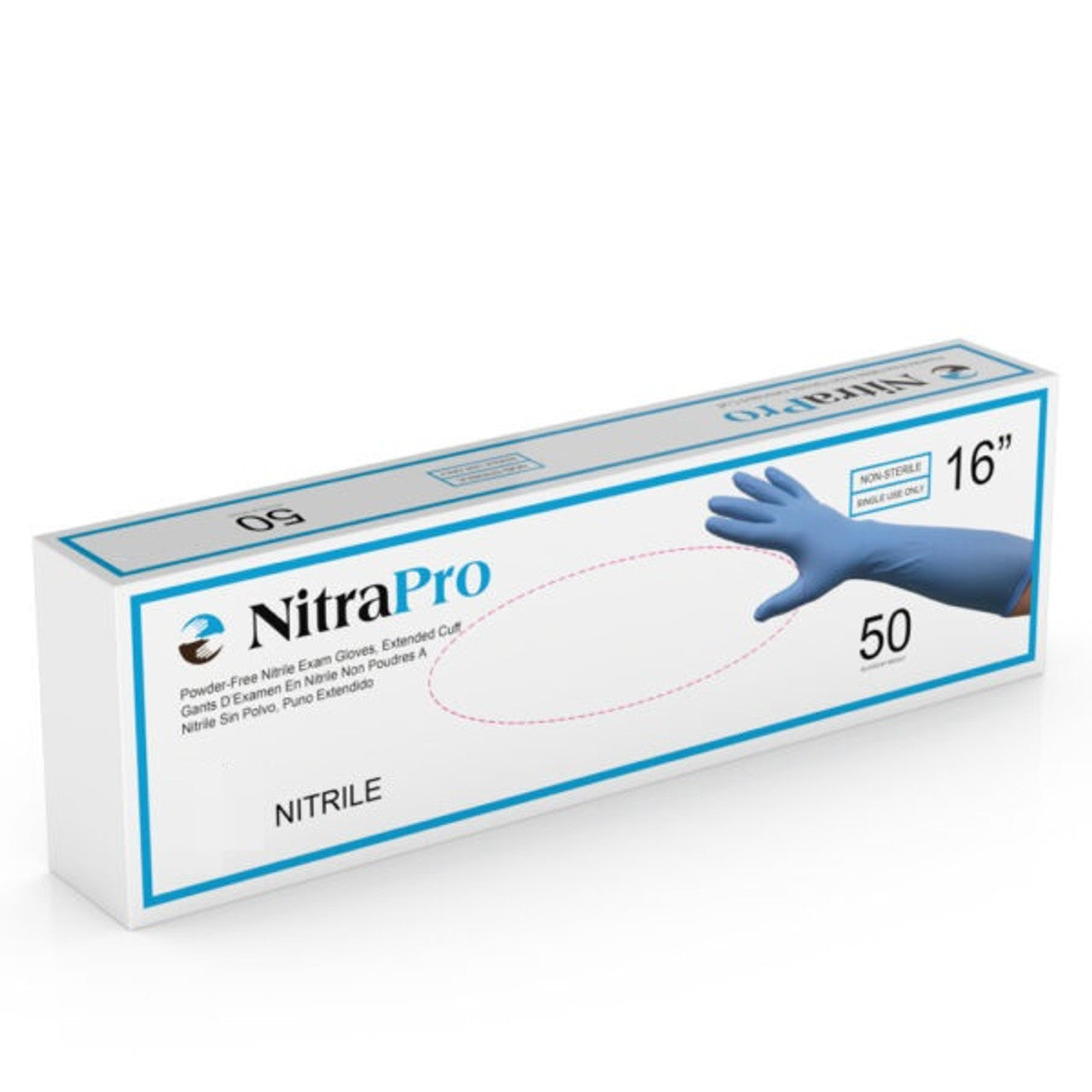 Exam Glove, Nitrile, Medium, Powder-Free, 16" Cuff, Chemo Tested, Textured, Non-Sterile, 50/bx, 10 bx/cs
