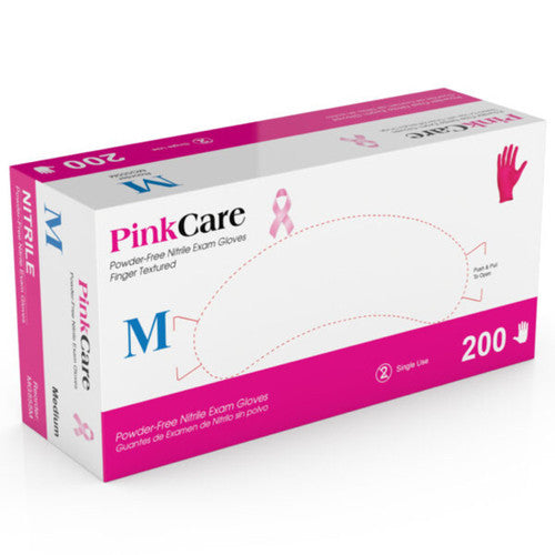 Exam Glove, Nitrile, Medium, Powder-Free, Textured Finger, Pink, Non-Sterile, 200/bx, 10 bx/cs