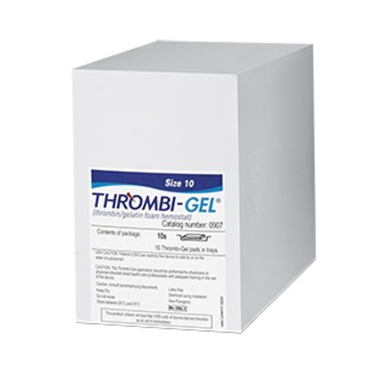 Thrombi-Gel (Thrombin/Gelatin Foam Hemostat), Size 10 with 1000 IU, Single Use Foam Pad in Tray, Sterile, 10/bx (Rx) (Item is Non-Returnable) (We must have your Wholesale Drug License on File before shipping this product) (US Only, Excluding IN and ND)