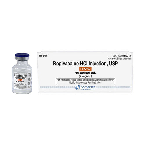 Ropivacaine HCl, 2 mg/ml, 20 ml, SDV, 25/ct (Rx) (US Only, Excluding IN and ND) (Product is Non-Returnable)
