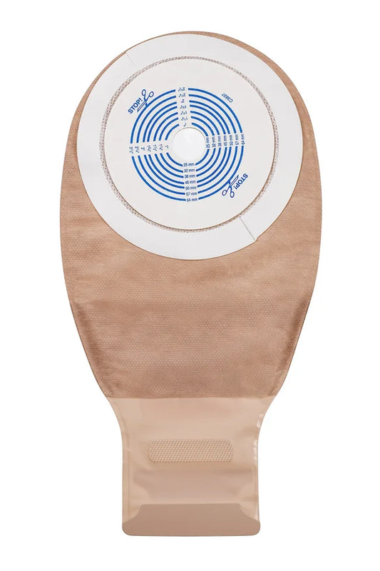 Drainable Pouch, 1 1/2", Pre-Cut Modified Stomahesive Skin Barrier, InvisiClose Tail Closure, Tan, 10/bx (Continental US Only)