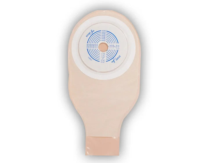 One-Piece Drainable Pouch with Pre-cut Stomahesive Skin Barrier, Tape Collar, 10" Pouch with 1-Sided Comfort Panel, Tail Clip, Opaque, 1" Stoma Opening, 10/bx (Continental US Only)