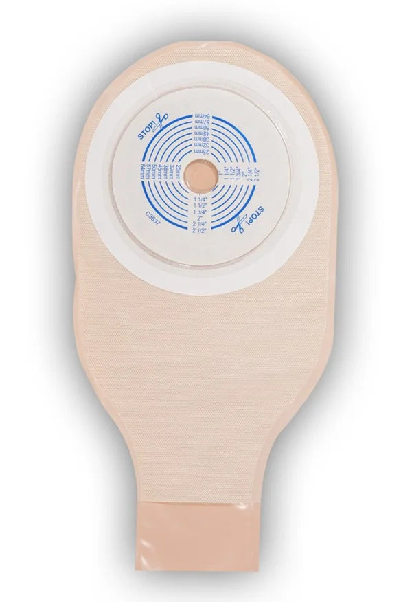 One-Piece Drainable Pouch with Precut Stomahesive Skin Barrier, Tape Collar, 12" Pouch with 1-Sided Comfort Panel, Tail Clip, Transparent, 1" Stoma Opening, 10/bx (Continental US Only)