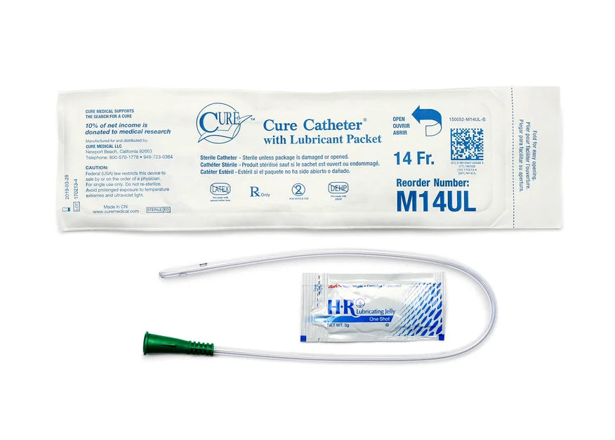 Catheter, Male, Pocket Size Packaging, Single-Use with Lubricant, 16", Straight Tip, 14FR, 30/bx, 10 bx/cs (Continental US Only)