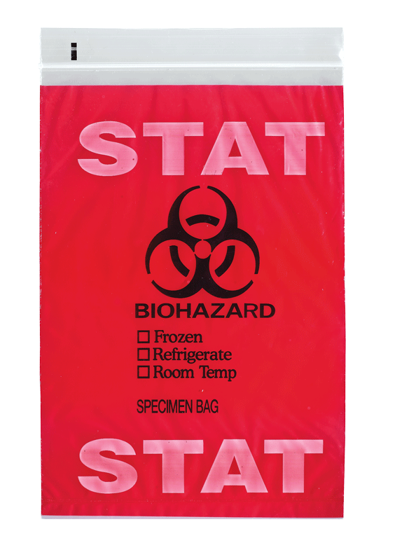 Reclosable Specimen Transport Bag, 3 Wall, Printed "STAT", 6" x 9", 1000/cs (DROP SHIP ONLY)