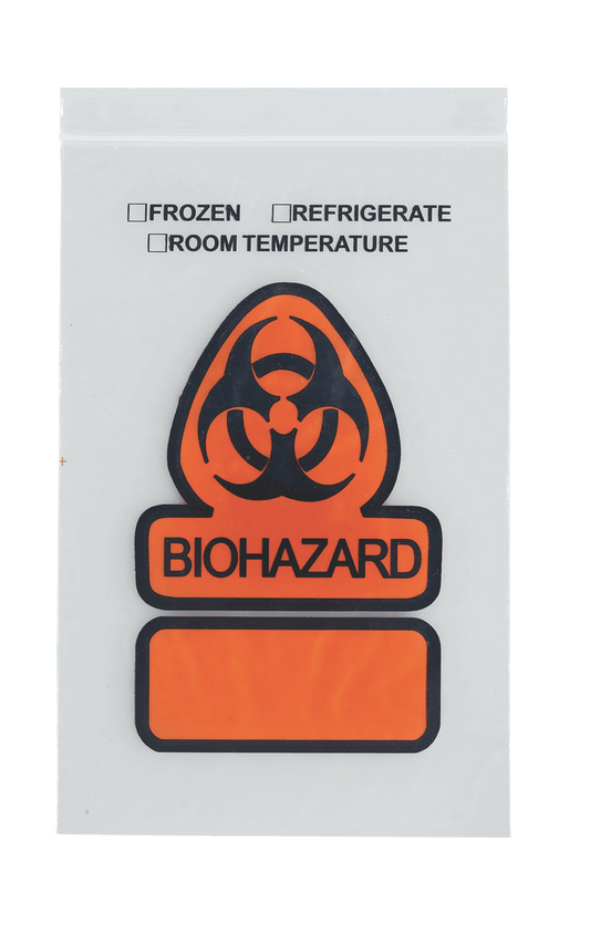Reclosable Specimen Transport Bag, 2 Wall, Printed "BIOHAZARD", 10" x 10", 1000/cs (DROP SHIP ONLY)