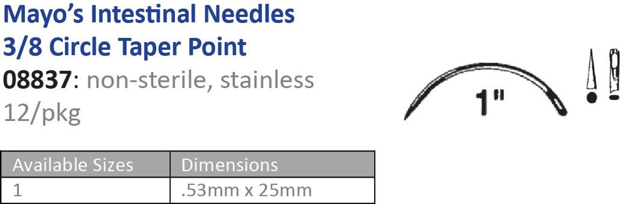 Suture Needle, Size 12, Fergusons, _ Circle Taper Point, 12/pk (Vendor MOQ 10 DZ) (DROP SHIP ONLY)<img align="middle" src="/images/MOQ.png" border="0" title="MOQ">