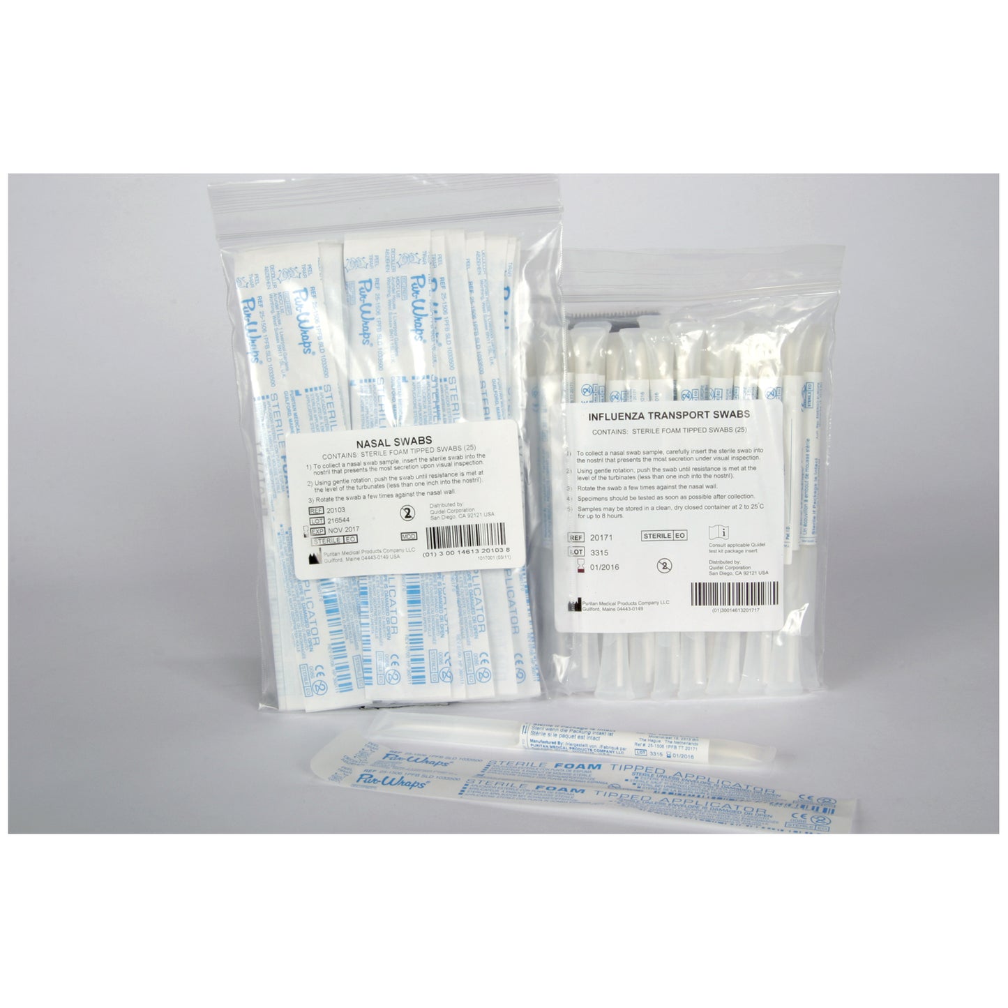 QuickVue Influenza Swab Pack, 25 Individually Pouched Sterile Foam Swabs, For Use with QuickVue Influenza & QuickVue Influenza A+B Tests Only, 25/pk (Continental US Only - including Alaska & Hawaii) 