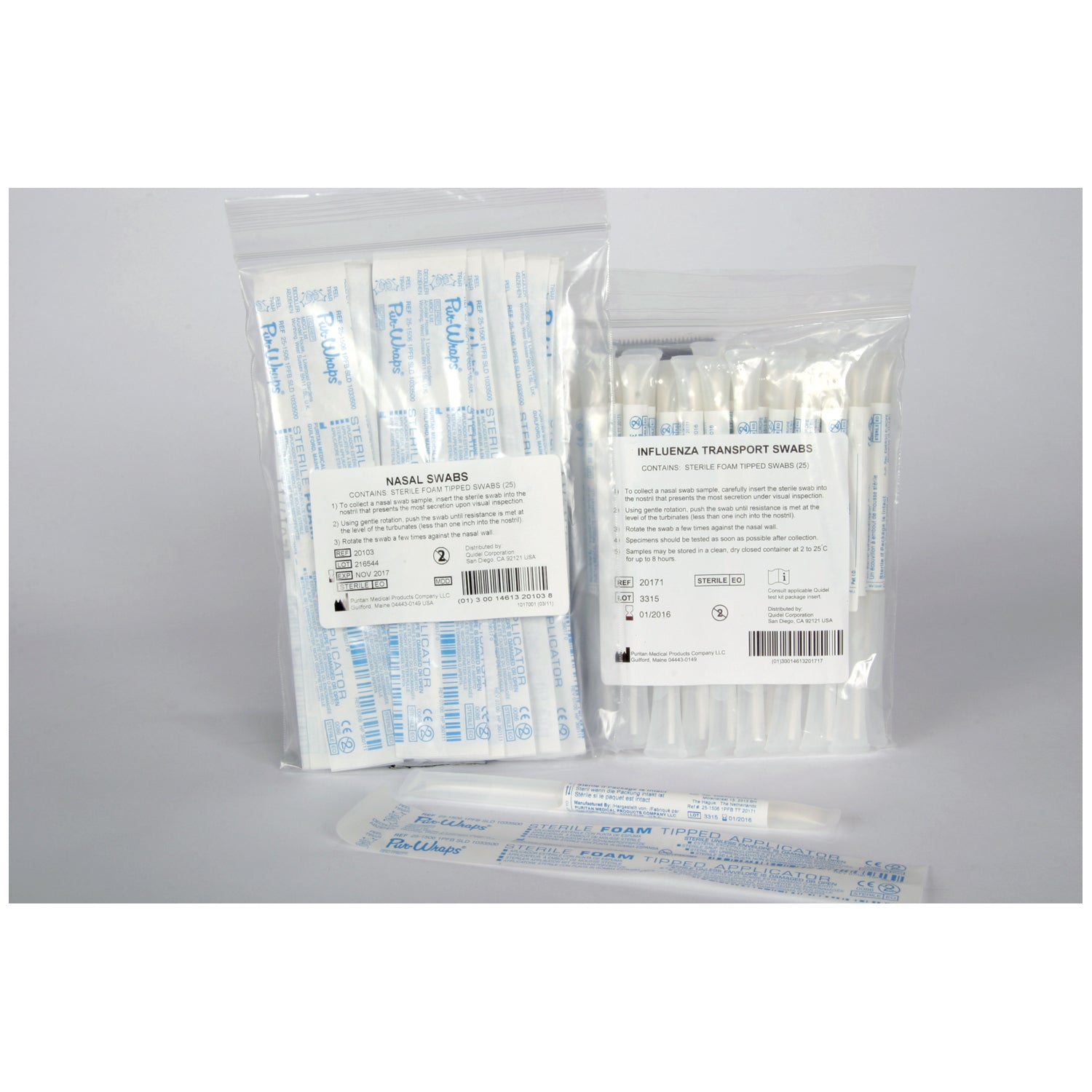 QuickVue Influenza Swab Pack, 25 Individually Pouched Sterile Foam Swabs, For Use with QuickVue Influenza & QuickVue Influenza A+B Tests Only, 25/pk (Continental US Only - including Alaska & Hawaii) 