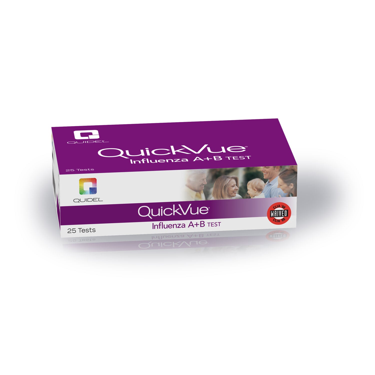 QuickVue Influenza A+B Test, Dipstick Format, Identifies Type A, Type B, or Both, Two-Color Endpoint, CLIA Waived, 25 test/kit