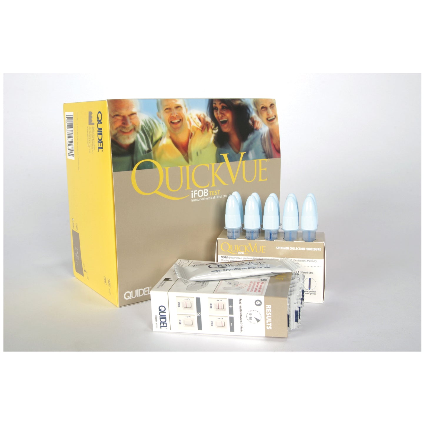 QuickVue iFOB 50-Tray Pack, Includes: 50 ea Test Cassettes, & Specimen Collection Tube, 1 Package Insert, 2mL FOB Buffer & Patient ID Label, CLIA Waived (Continental US Only - including Alaska & Hawaii)