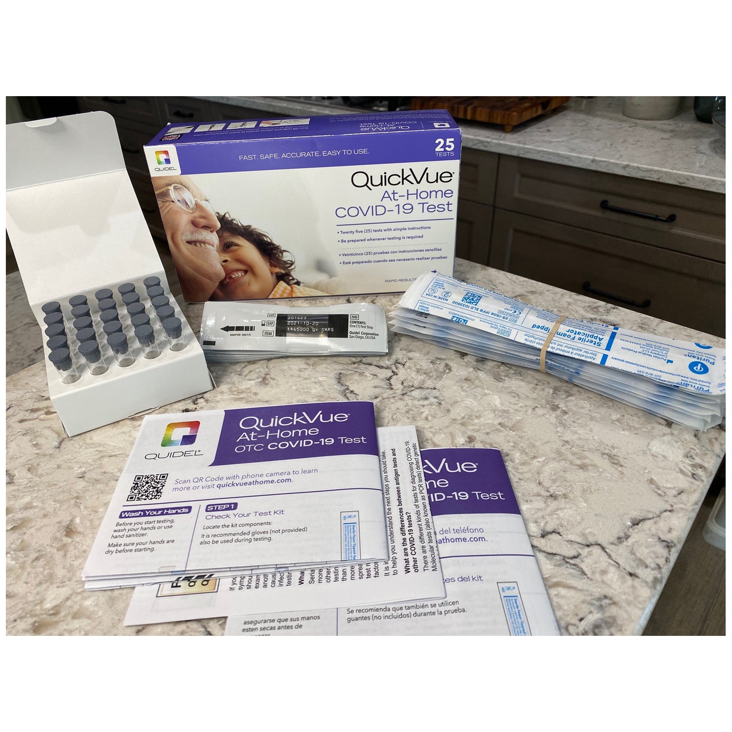 QuickVue At-Home OTC COVID-19, 25 test/kit (Products cannot be sold on Amazon.com or any other 3rd party platform) (Continental US Only - including Alaska & Hawaii) (Extended Dating, see Letter; Item is Non-Returnable)