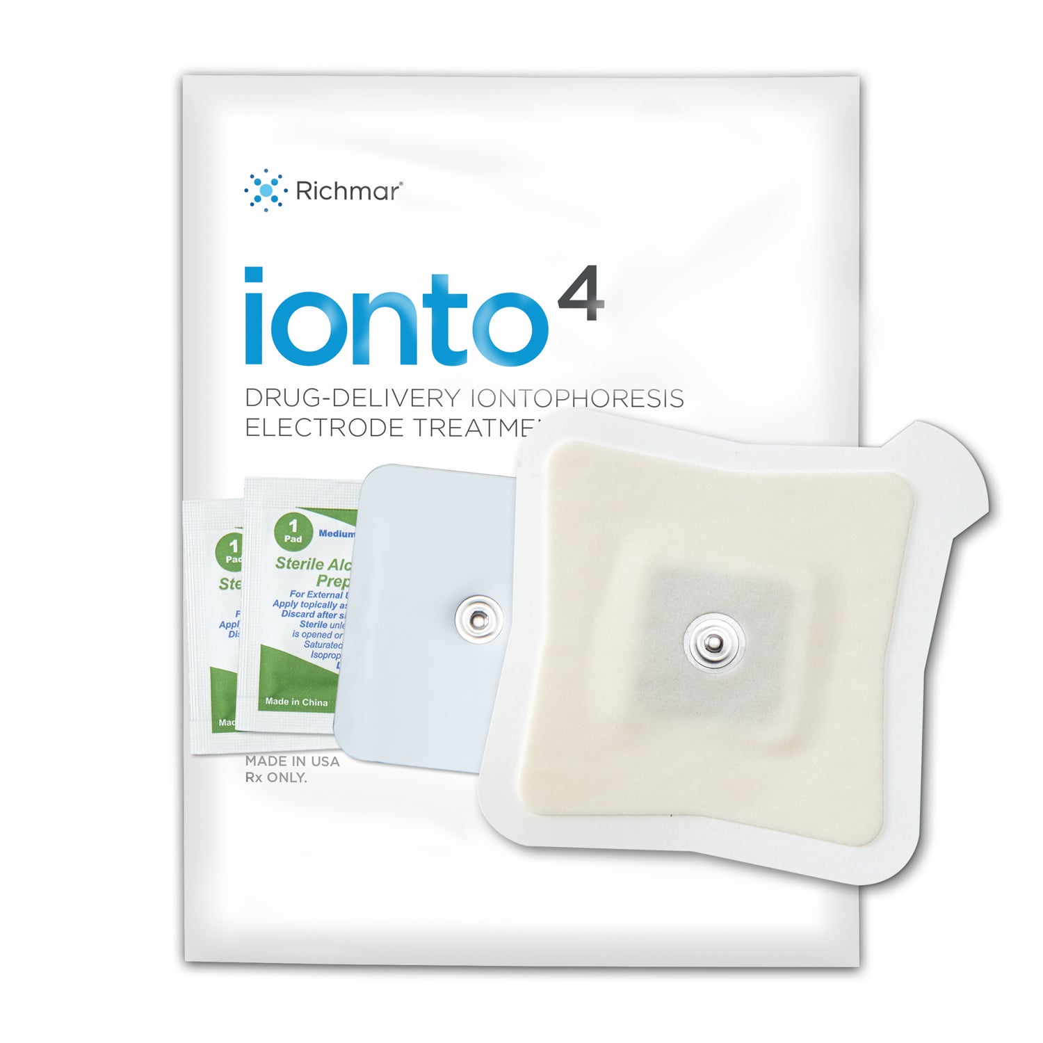 Ionto4 Large Electrode Kit, 4.0cc, 4ma Iontophoresis Electrode, Buffered Return Electrode, (2) Alcohol Prep Pads, 12kt/bg, 1bg/cs (US Only) (To Be DISCONTINUED)