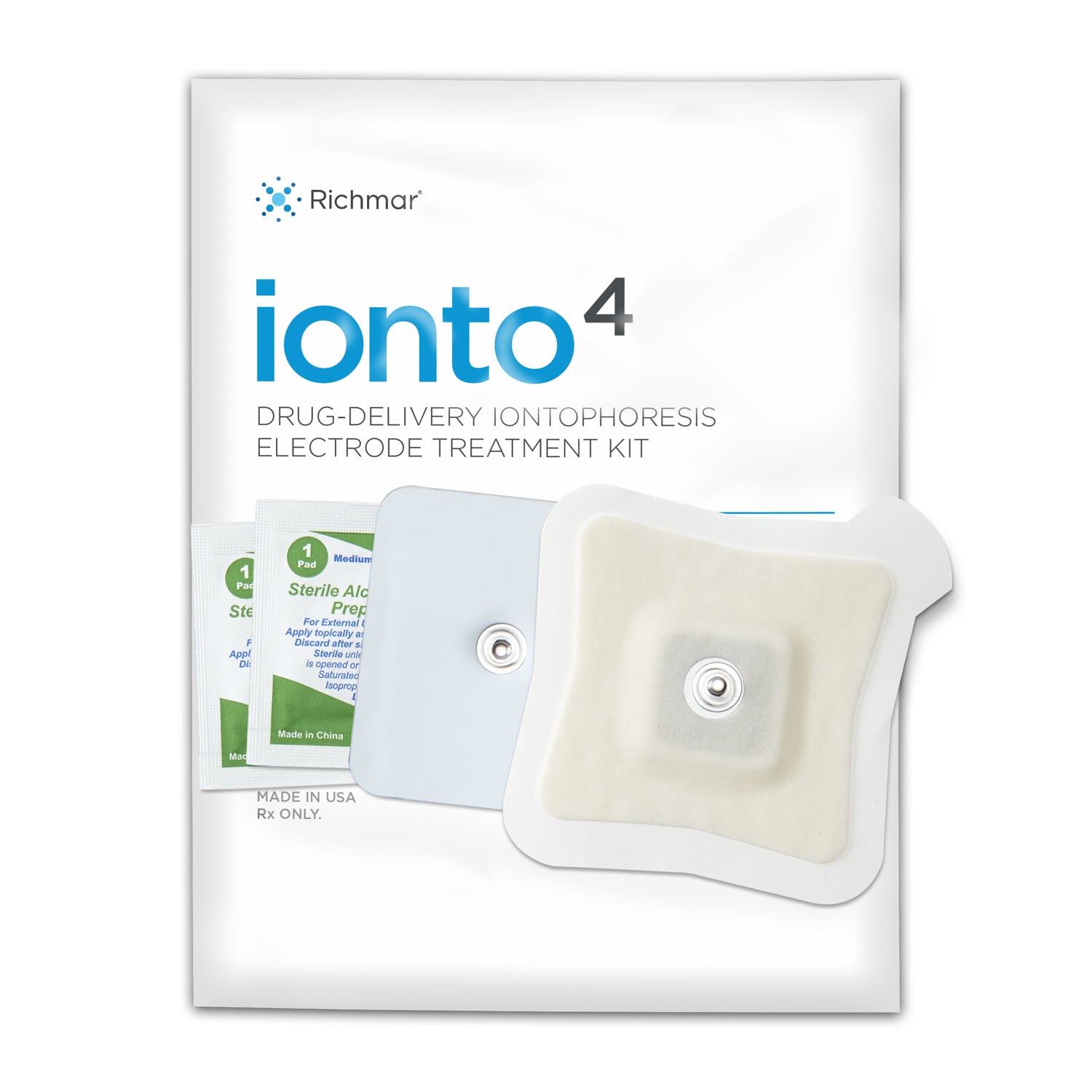 Ionto4 Small Electrode Kit, 1.5cc, 4ma Iontophoresis Electrode, Buffered Return Electrode, (2) Alcohol Prep Pads, 12kt/bg, 1bg/cs (US Only) (To Be DISCONTINUED)