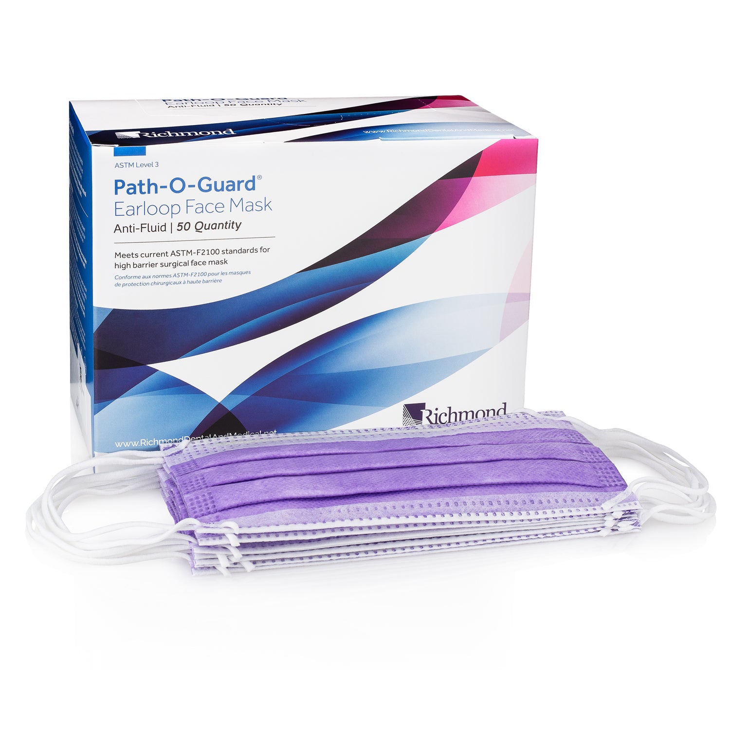 Level III Anti-Fluid Earloop Face Mask, Lavender 50/bx, 6 bx/cs 