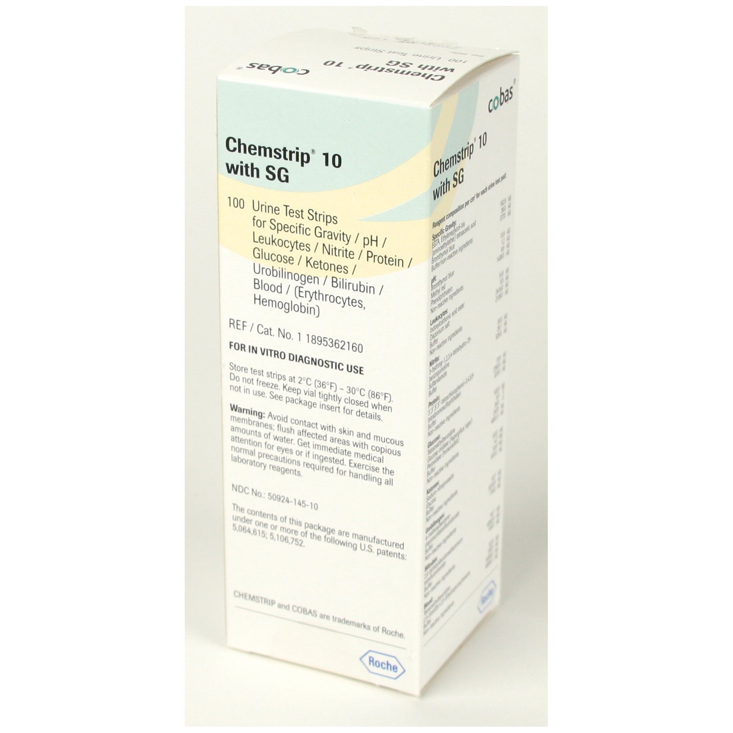 Chemstrip 10SG (Specific Gravity, pH, Leukocytes, Nitrite, Protein, Glucose, Ketone, Urobilinogen, Bilirubin, Blood), CLIA Waived, 100/vial (Continental US Only) 