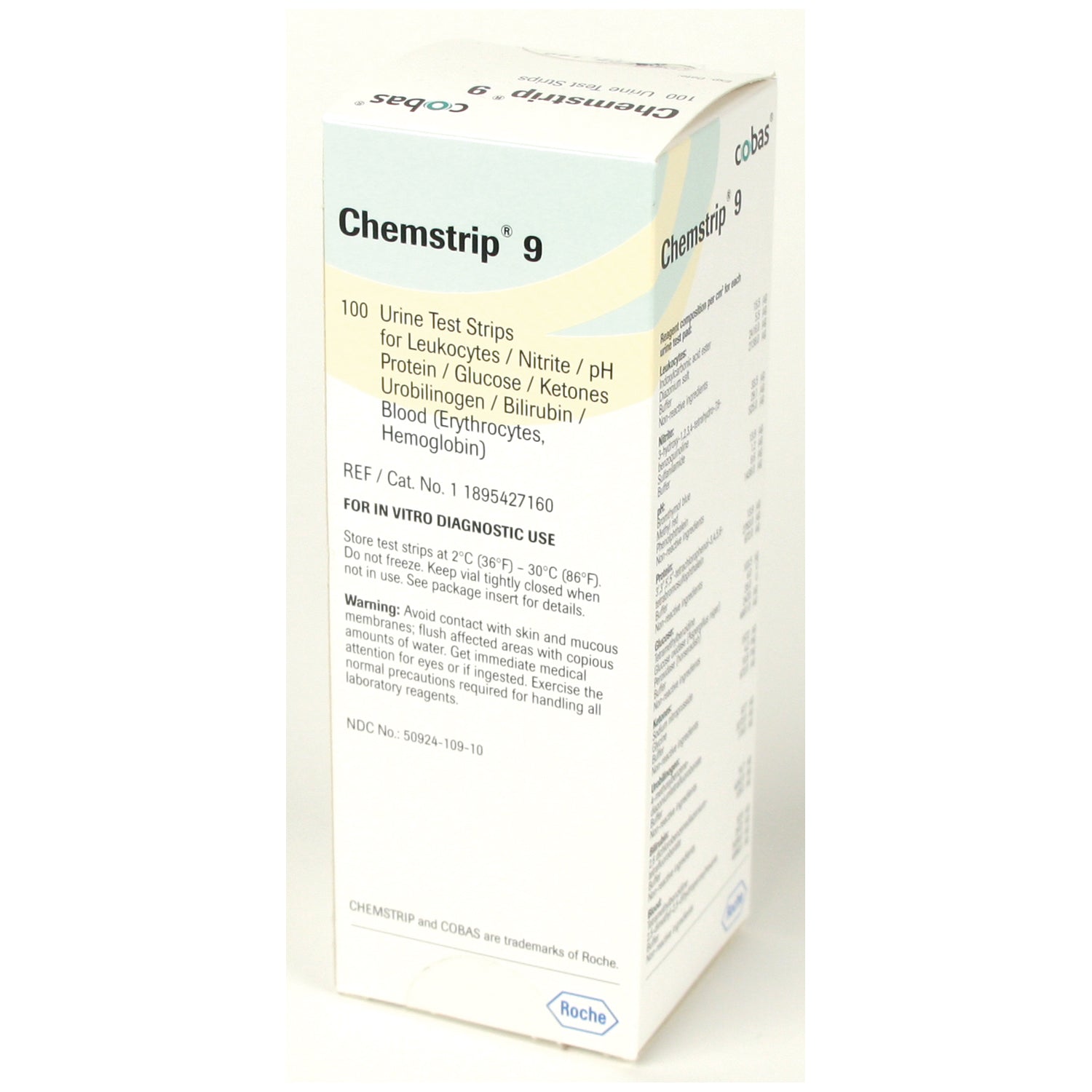 Chemstrip 9 (Leukoctytes, Nitrite, pH, Protein, Glucose, Ketone, Urobilinogen, Bilirubin, Blood), CLIA Waived, 100/vial (Continental US Only) 