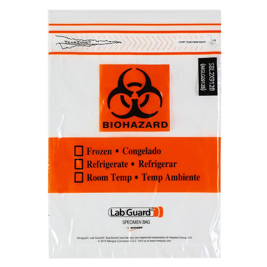 Lab Guard Single Zip Closure, Destroyable, No Flap, 9 x 12, 1.75 Mil, 3-Wall, TearZone, 50/pk, 20 pk/cs