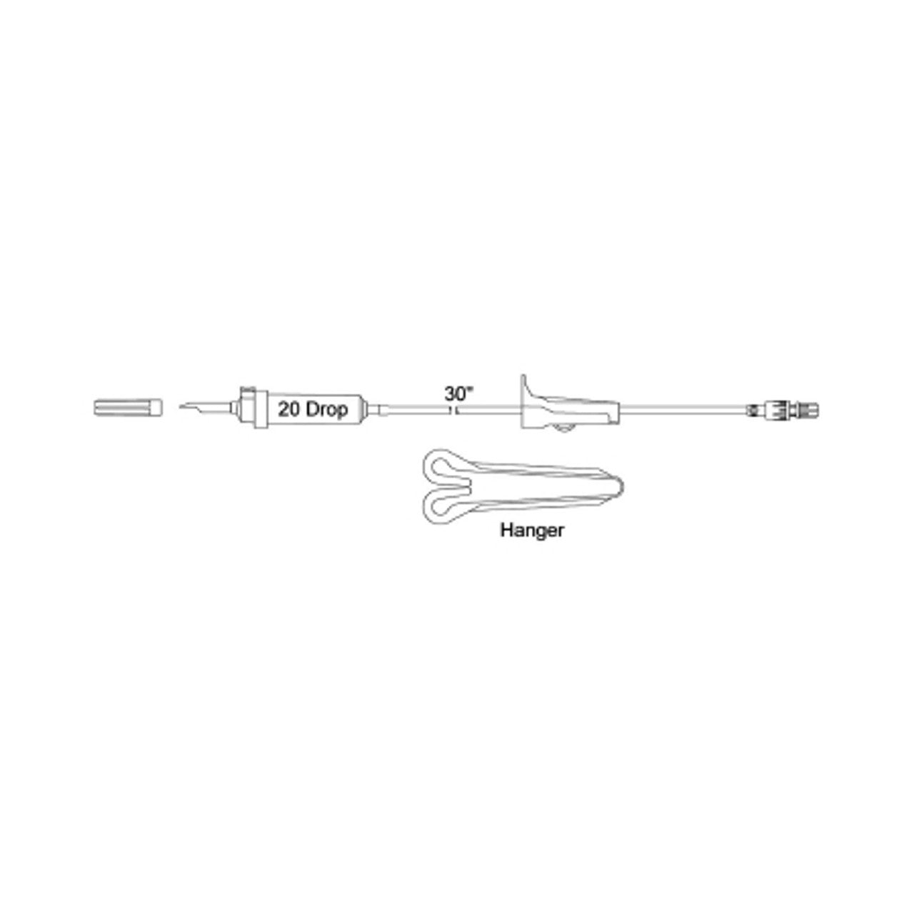 Secondary Gravity Administration Set, 20 Drop, Vented/ Non-Vented, Roller Clamp, Swivel Luer Lock with Hanger, Non-DEHP Formulation, Latex-Free (LF), 10 ml PV, 35" Length, 25/cs (US Only)
