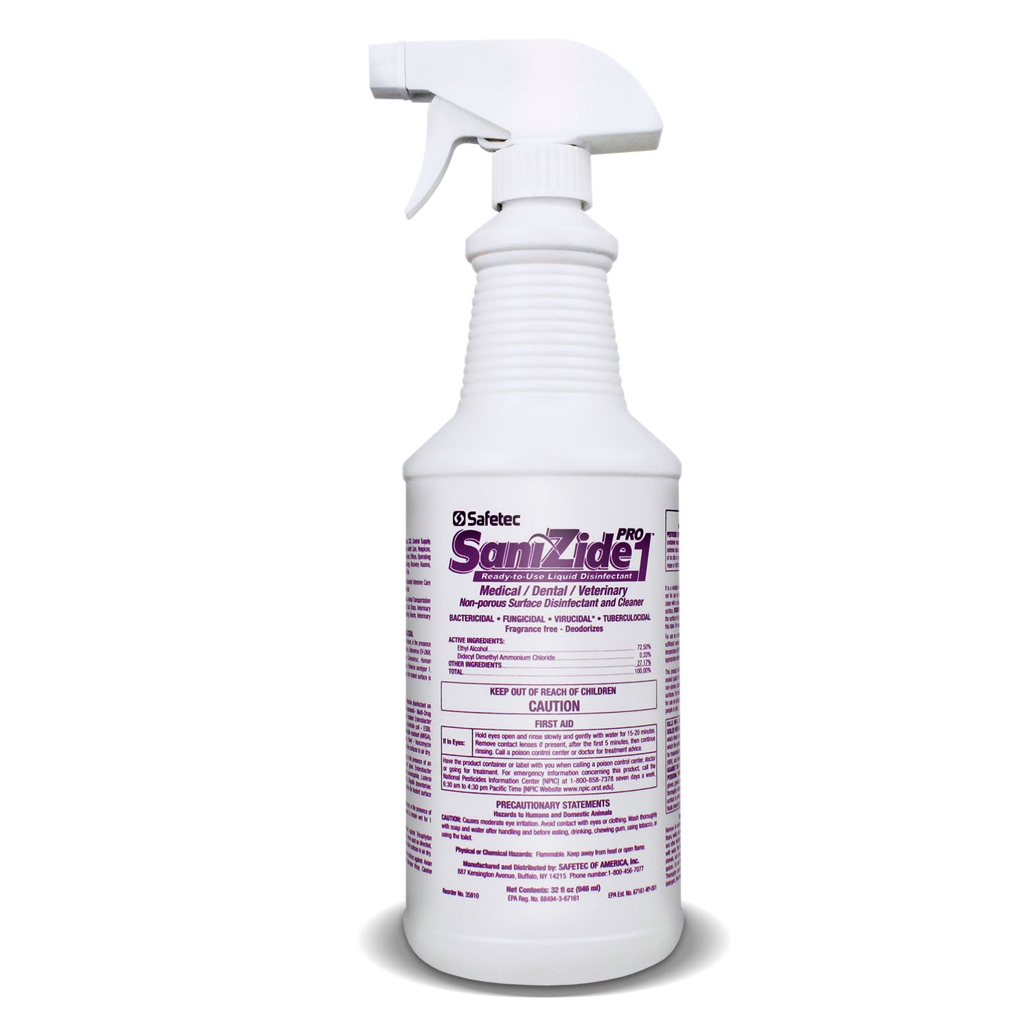 SaniZide Pro 1, 32 oz Bottle with Sprayer 6/cs (Item is considered HAZMAT and cannot ship via Air or to AK, GU, HI, MP, PR, VI) (Not Available for Sale into Canada)