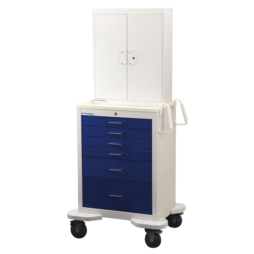 Suture Storage Cart, 6 Drawer, Drawer Configuration: 3", 6", 9", 4 Shelf Suture Cabinet, 73_"H x 25"D x 32"W, Two Tone Red
