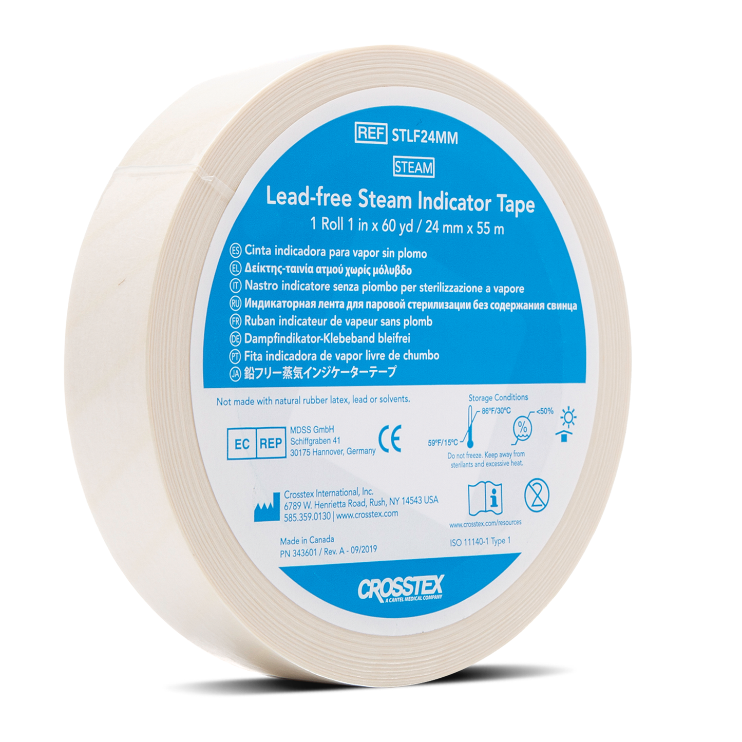 Steam Indicator Tape, Lead-Free, Natural, 1in x 60yd, 18rl/cs