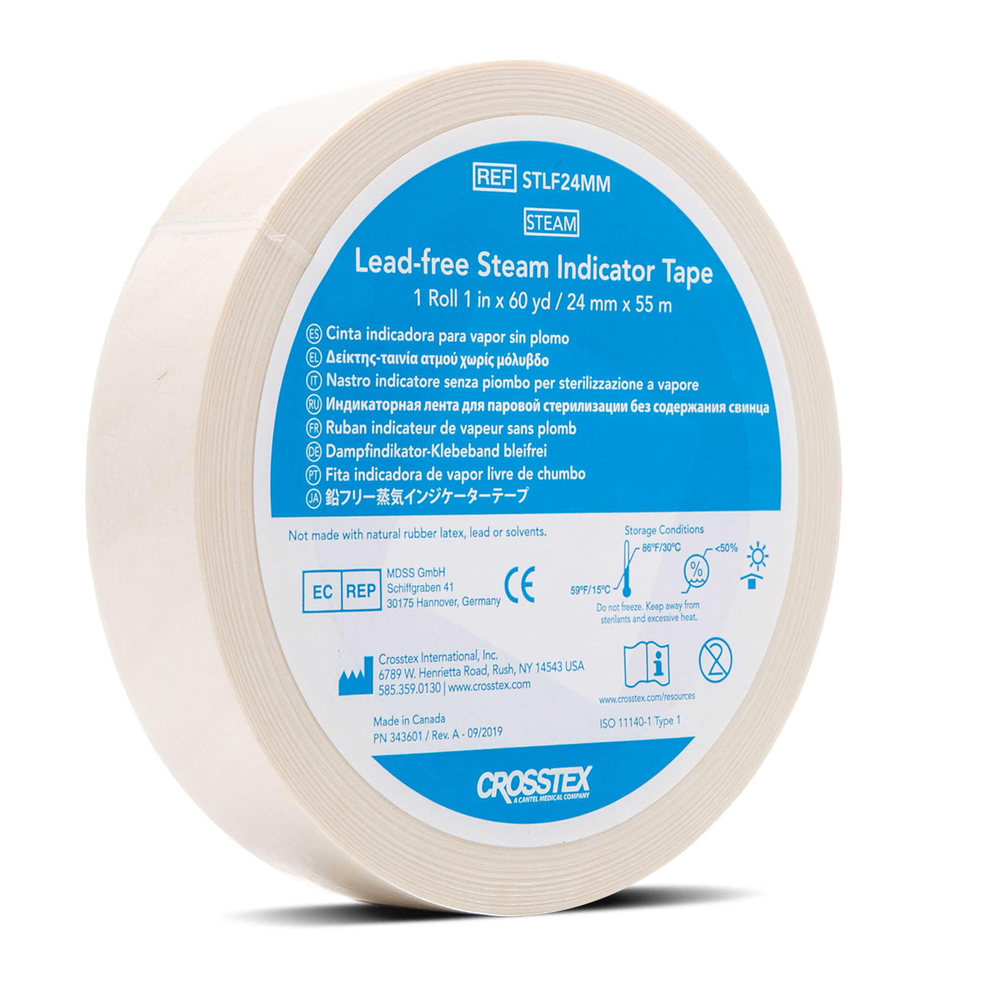 Steam Indicator Tape, Lead-Free, Natural, 1in x 60yd, 18rl/cs
