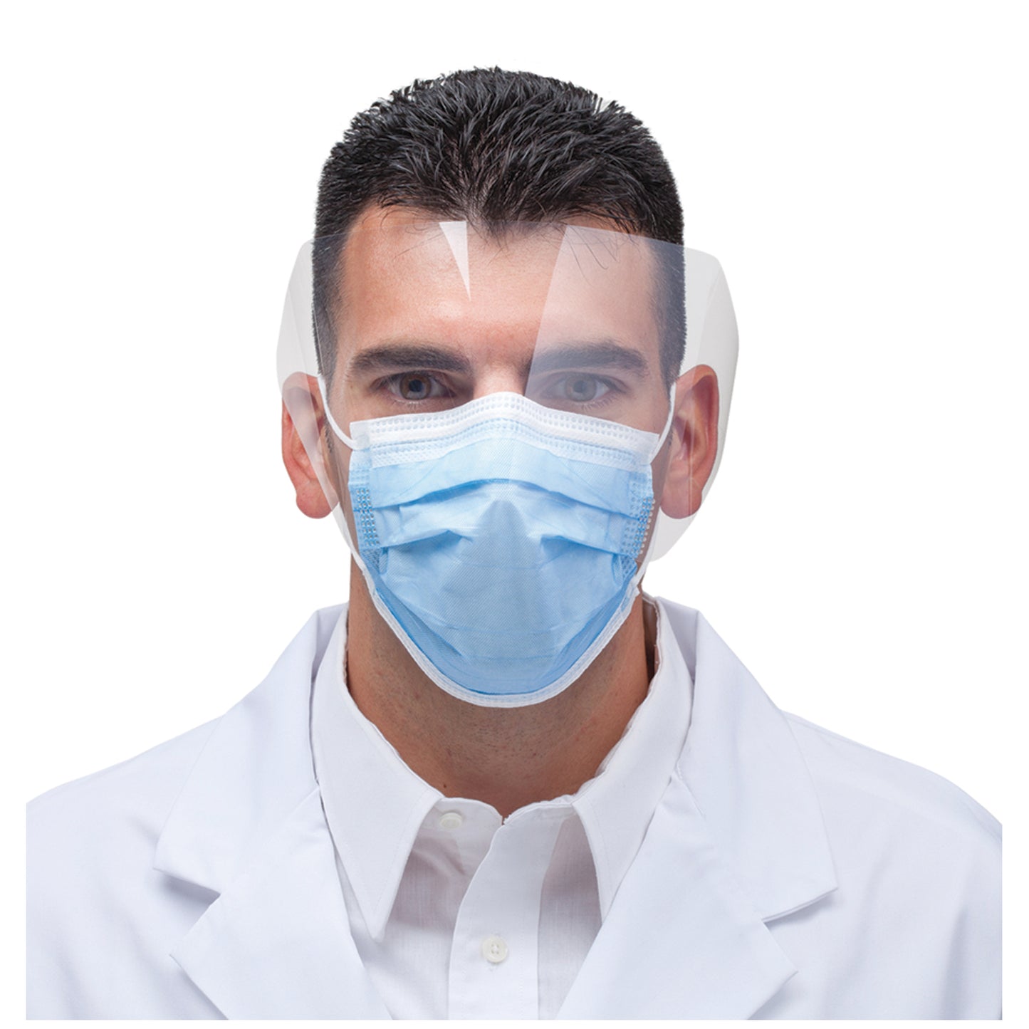 High Filtration Ear Loop Mask with Face Shield, Blue, 25/bx