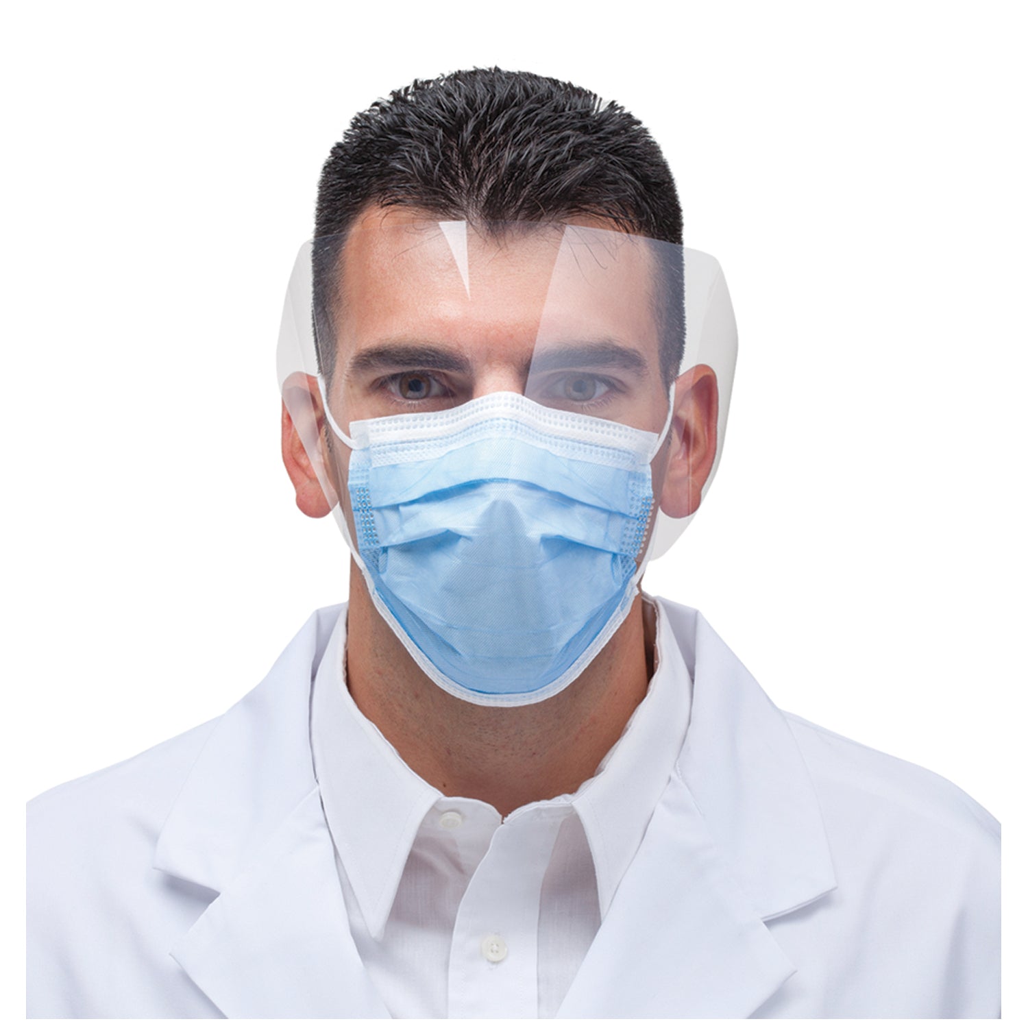 High Filtration Ear Loop Mask with Face Shield, Blue, 25/bx