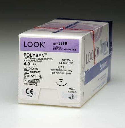 Polyglycolic Acid Suture, Braided, Reverse Cutting, Size 3-0, 18"/45cm, 24mm, 1/2 Circle, 12/bx