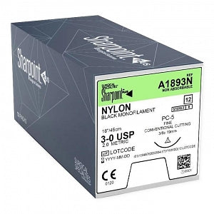 Nylon Suture, Size 3-0, Black, 1x18", PC-5, 12/bx