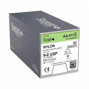 9/0 Nylon Suture, Black Mono, 5"/13cm, DRM5, 5mm 3/8 Circle, 12/bx