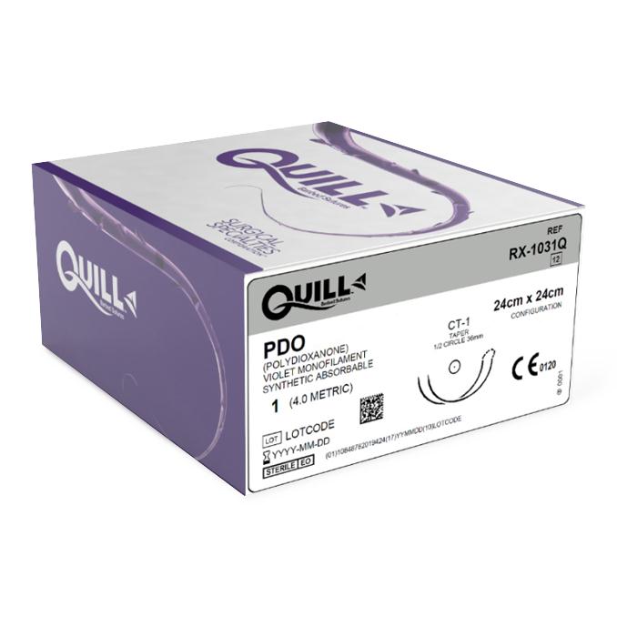 PDO Suture, Heavy Needle, Size 1, 24cm x 24cm, 36mm, 1/2 Circle, 12/bx