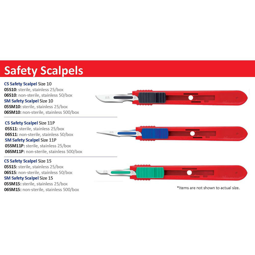 Safety Scalpels, Swann Morton, Stainless Steel, Red Handle, Size 10, Disposable, Non-Sterile, 500/bx (DROP SHIP ONLY)
