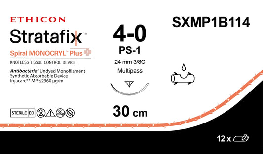 4-0 30cm STRATAFIX Spiral MONOCRYL  Plus Undyed  PS-1, 12/bx (Continental US Only)