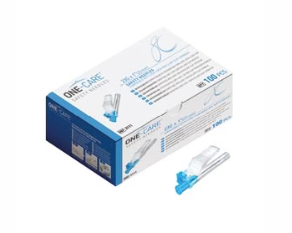 ONE-CARE Safety Needles, 18G x 1.5 (38mm), 100/bx