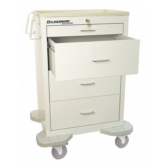 Medical Cart, 4 Drawer, Key Lock, Traffic White (DROP SHIP ONLY)