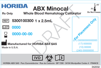 Calibrator, ABX Minocal Whole Blood, Micros 60 CAL, (1) 2.5mL, White Cap (DROP SHIP ONLY) (US Only) (Not Available For Sale into Canada) 