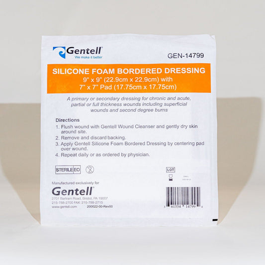Silicone Foam, 9" x 9", Bordered Dressing, 50/cs