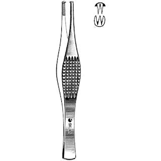 Hemostatic Forceps, Sklar DeBakey, 10in, OR Grade Stainless Steel, NonSterile, Rachet Lock Finger Ring Handle, Double Angled Blunt Tips w/ 1x2 Rows of Fine Atraumatic Teeth, Reusable (DROP SHIP ONLY)