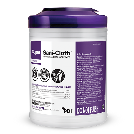 Germicidal Disposable Wipe, X-Large, 7_" x 15", 75/canister, 6 can/cs (40 cs/pallet) (US Only) (Item is considered HAZMAT and cannot ship via Air or to AK, GU, HI, MP, PR, VI) (Products cannot be sold on Amazon.com or any other 3rd party site)
