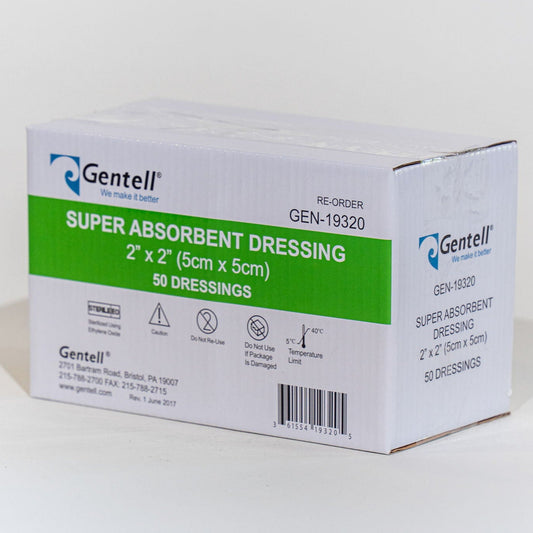 Super Absorbent Dressing, 2" x 2", 50/bx
